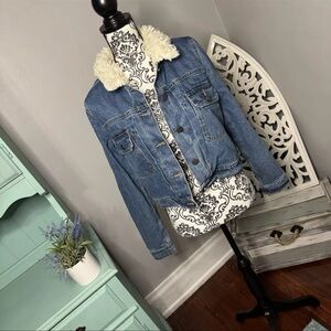 ASOS Denim Borg Sherpa Jacket Size 10 Midwash Blue Boho Western Hippie Festival